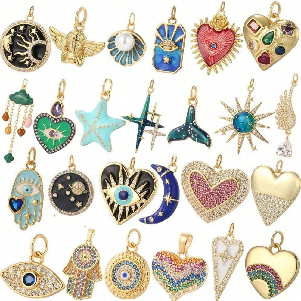 Moon Star Earrings - 1PC 구리 지르콘 도금 하트 모양