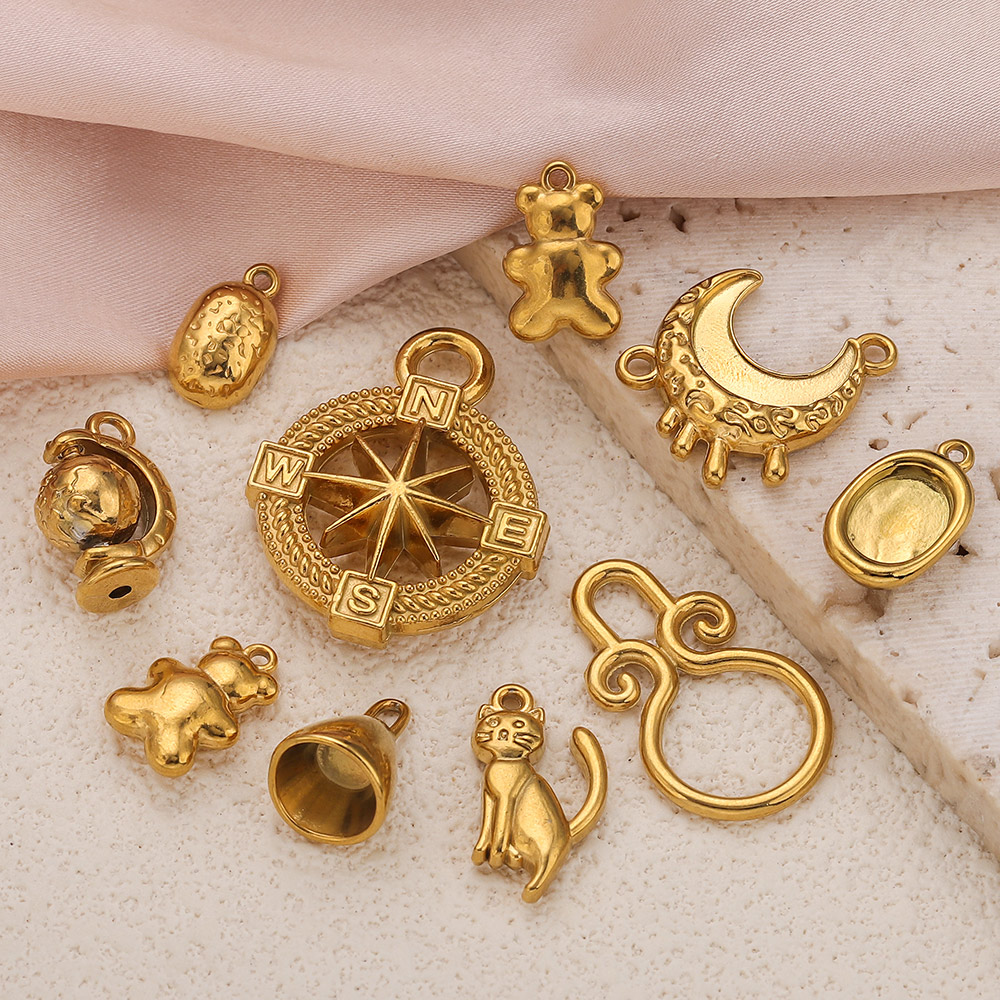 Moon Star Earrings - 5개 스테인리스 스틸 키튼 글로브 벨