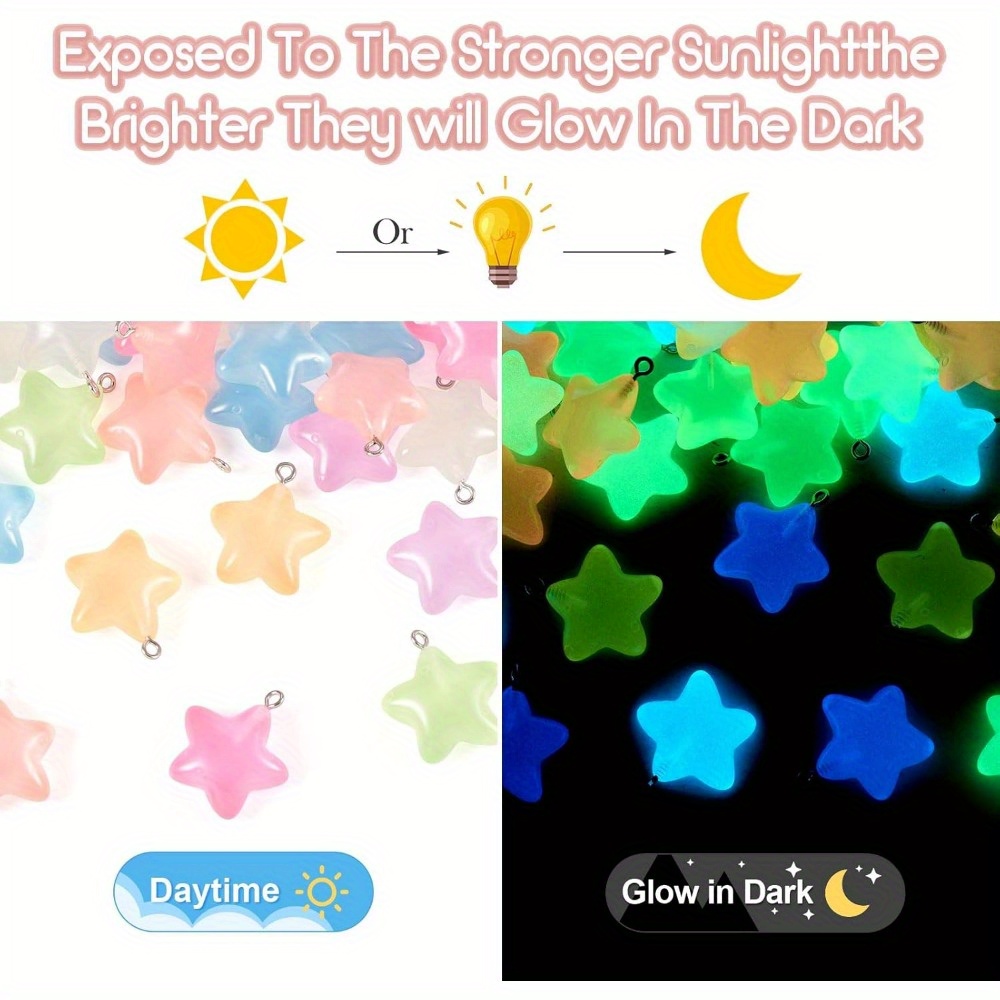 Moon Star Earrings - 6/24/40개 혼합 색상 발광 레진 별