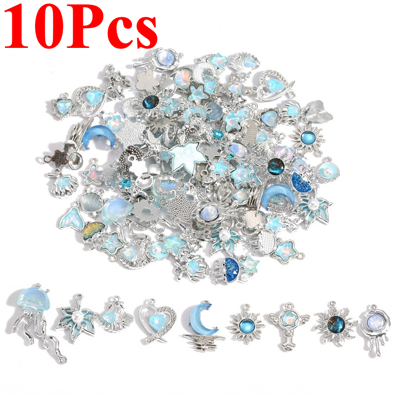 Moon Star Earrings - 10Pcs 실버 도금 합금 크리스탈 스타