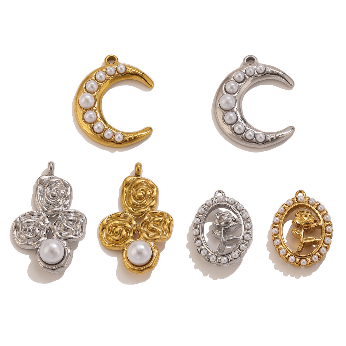Moon Star Earrings - 5개 스테인레스 스틸 18K 금도금 달꽃