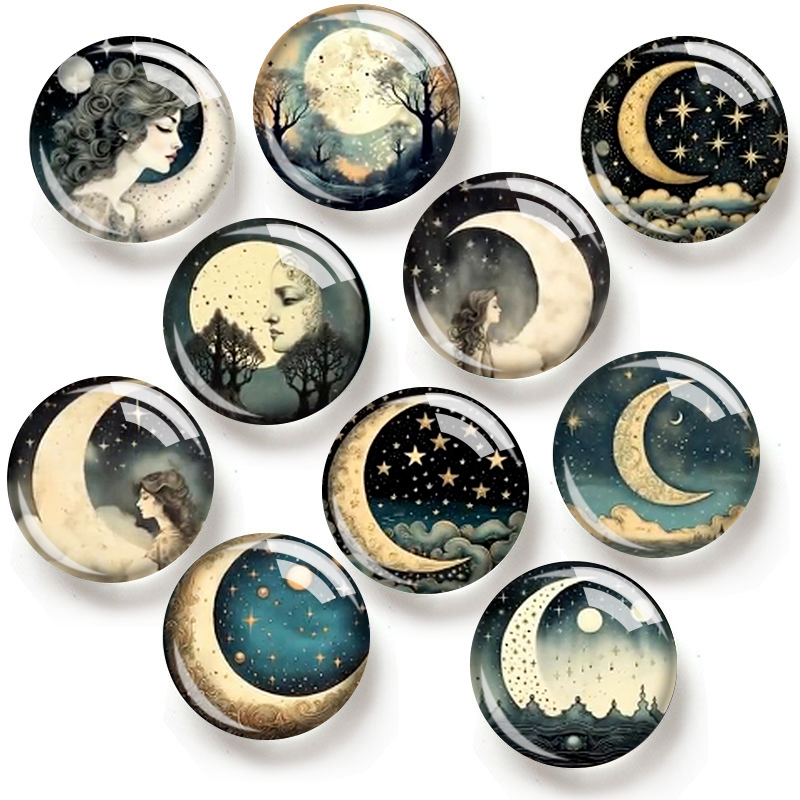 Moon Star Earrings - MOON and STARS 12/18/20/25mm 유리 카보숑