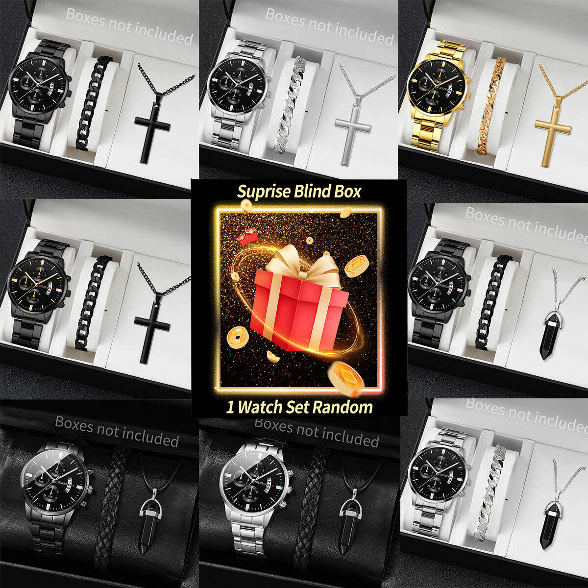 Jewelry And Watches Box - 서프라이즈 미스터리 시계 블라인드 박스-3개/세트 패션