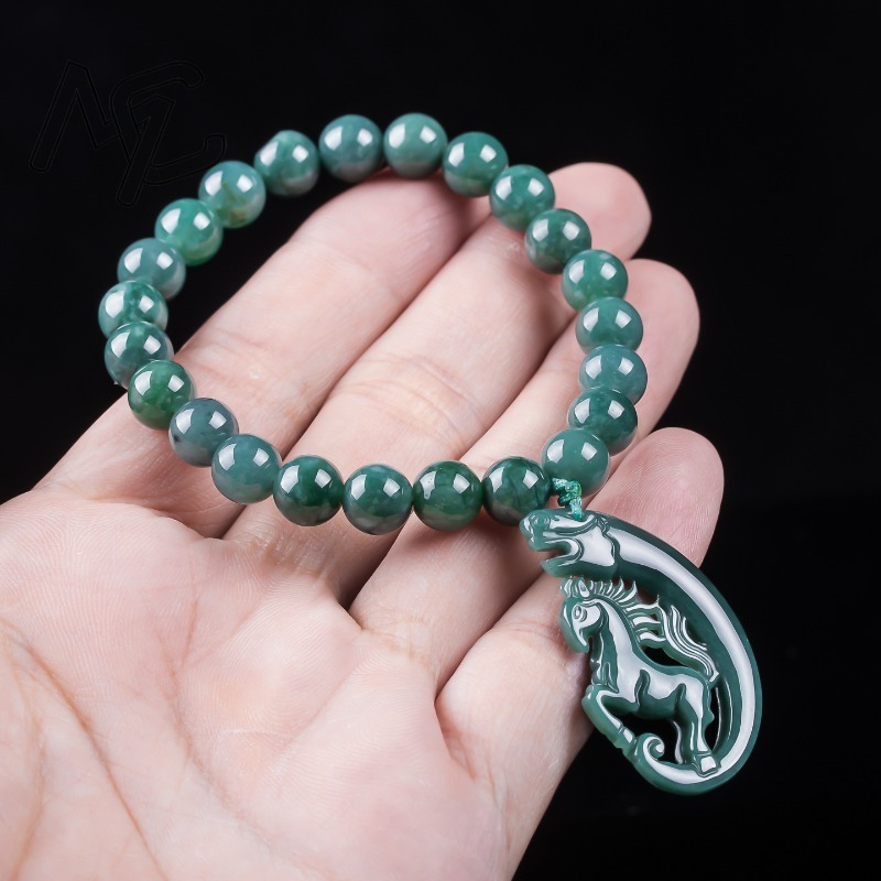 천연 비취 블루 워터 조디악 말 비즈 핸드 니팅 팔찌  - Jewelry & Watches Bench 리뷰 및 가격