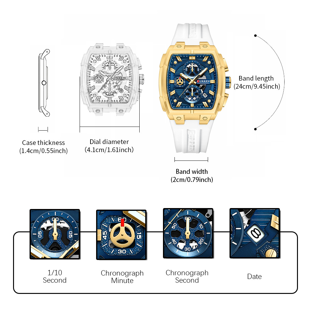CURREN 남성용 럭셔리 빈티지 시계, 실리콘 스트랩 - Jewelry For Watches 리뷰 및 가격