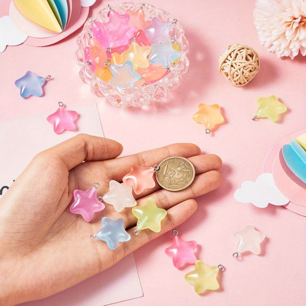 6/24/40개 혼합 색상 발광 레진 별 펜던트 DIY - Moon Star Earrings 리뷰 및 가격