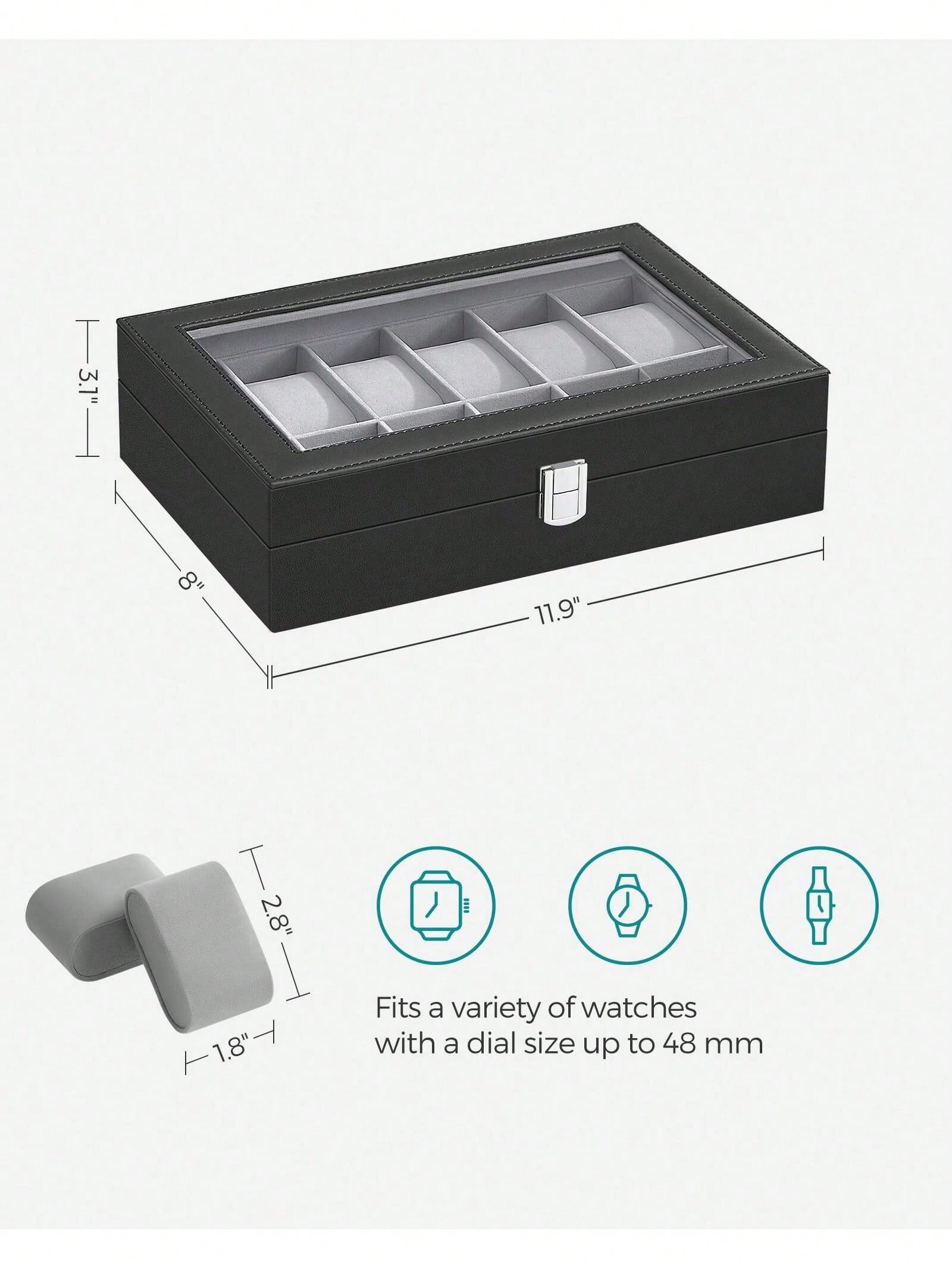 유리 뚜껑과 서랍이 있는 12슬롯 잠금식 시계 상자,  - Jewelry And Watches Box 리뷰 및 가격