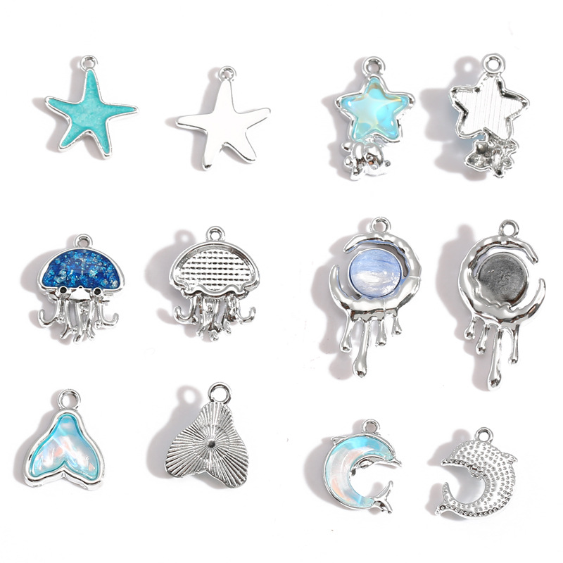 10Pcs 실버 도금 합금 크리스탈 스타 문 썬 참 펜 - Moon Star Earrings 리뷰 및 가격