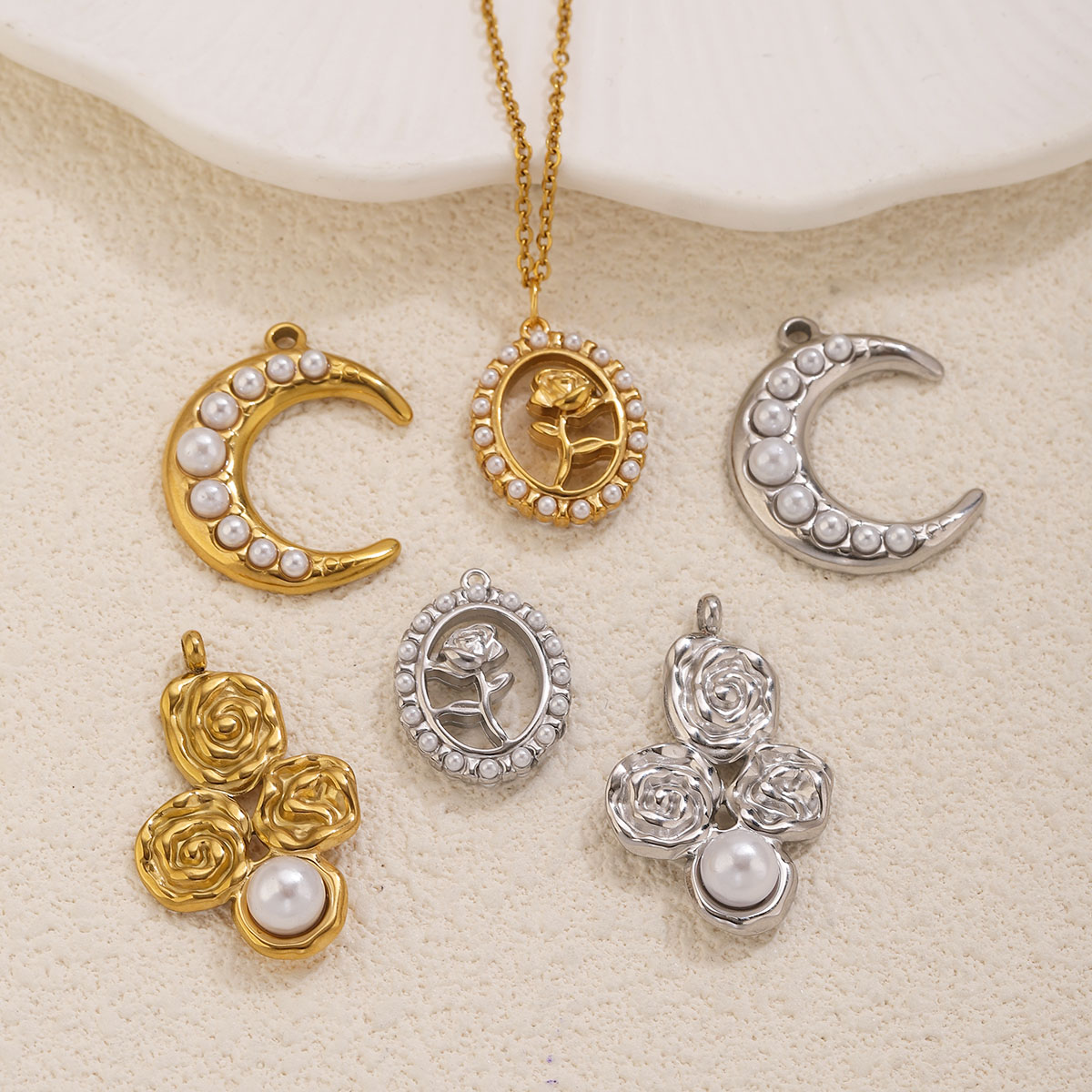 5개 스테인레스 스틸 18K 금도금 달꽃 진주 참 펜던 - Moon Star Earrings 리뷰 및 가격