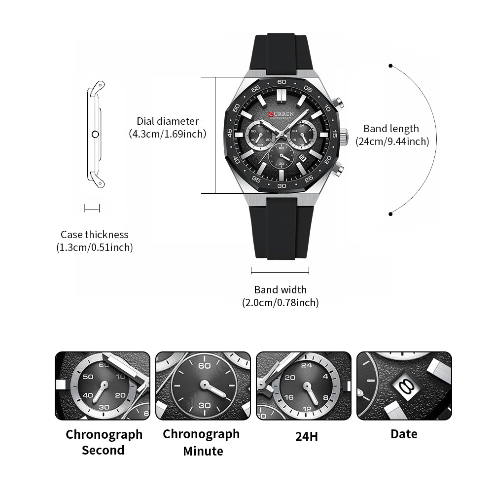 커렌 패션 캐주얼 남성 스포츠 시계 크로노그래프 실리콘 - Jewelry For Watches 리뷰 및 가격